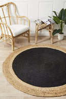 Jute Natural Black Round Rug
