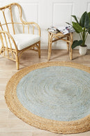 Jute Natural Blue Round Rug