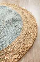 Jute Natural Blue Round Rug