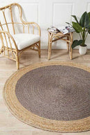 Jute Natural Charcoal Round Rug