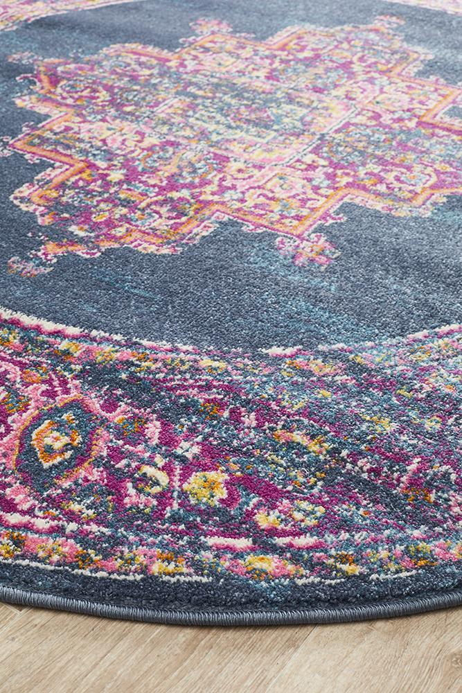 James Navy Round Rug