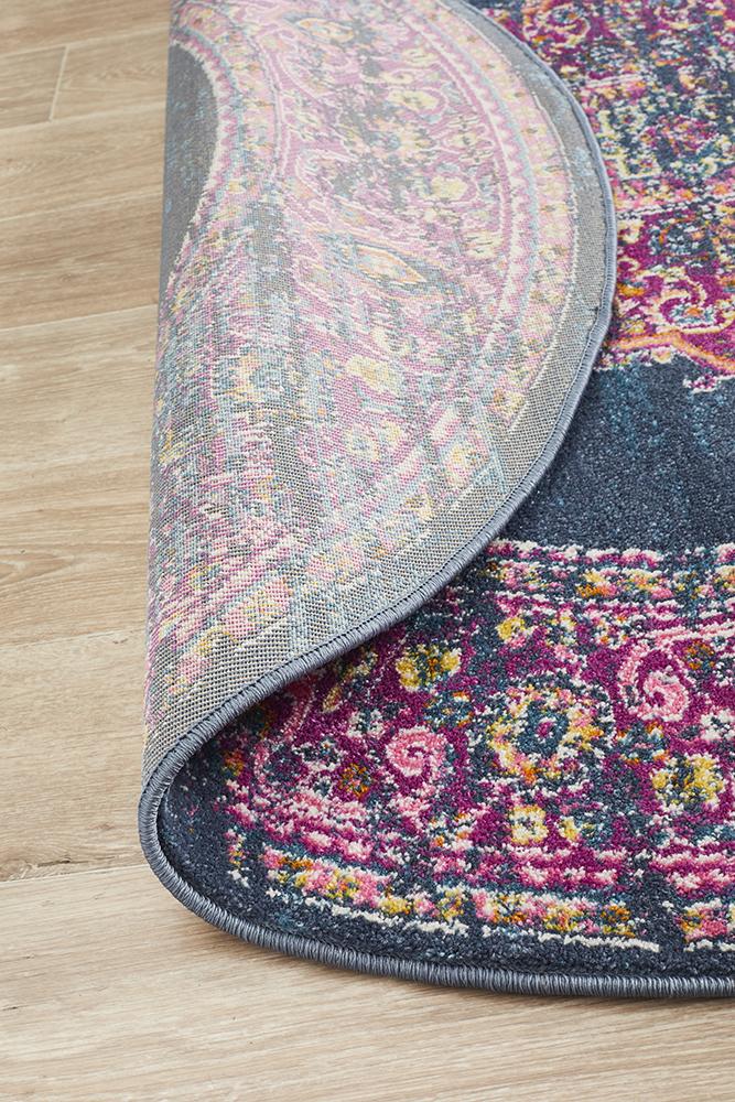 James Navy Round Rug