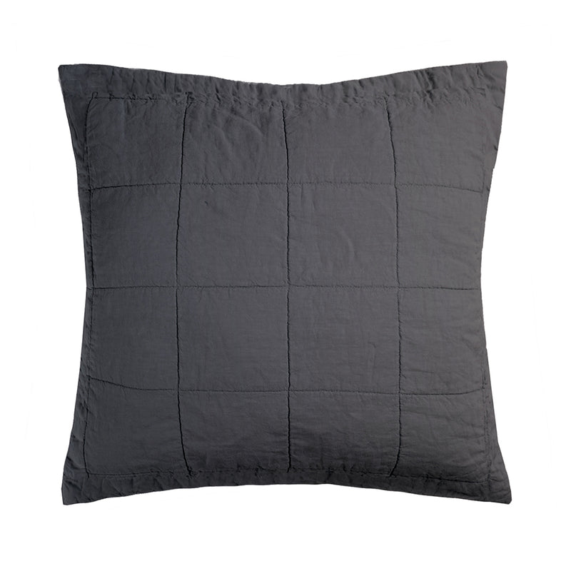 Linen Quilted Euro Pillow Sham - Charcoal
