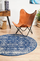 Oasis Navy Round Rug Rug Culture