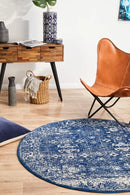 Oasis Navy Round Rug Rug Culture