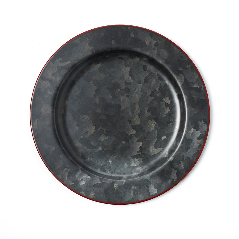 Coney Island Galvanised Black Round Wide Red Rim Plate 230mm